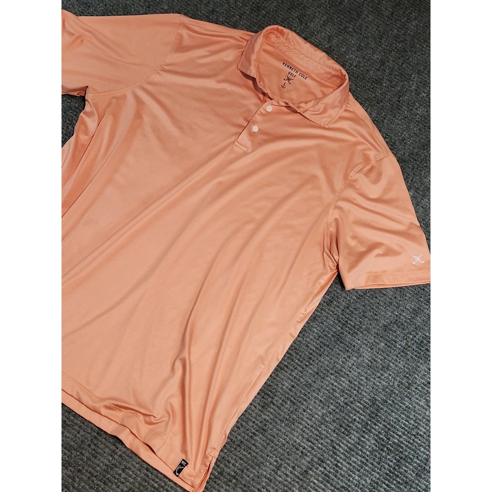 Kenneth Cole Golf Mens Peach Geometric Performance Polo Shirt Large Short Sleeve